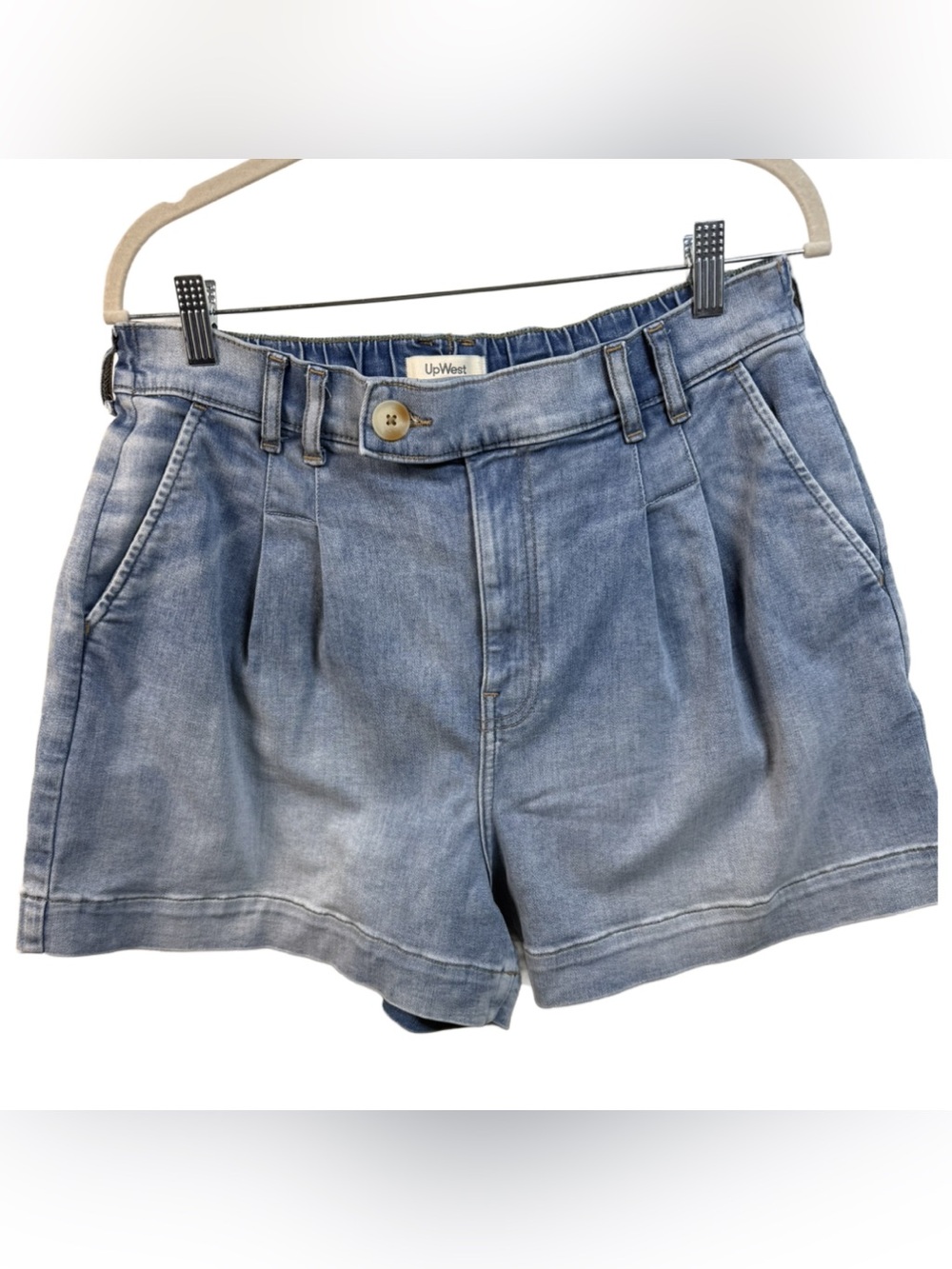 UpWest High Waisted Pleated Denim Shorts